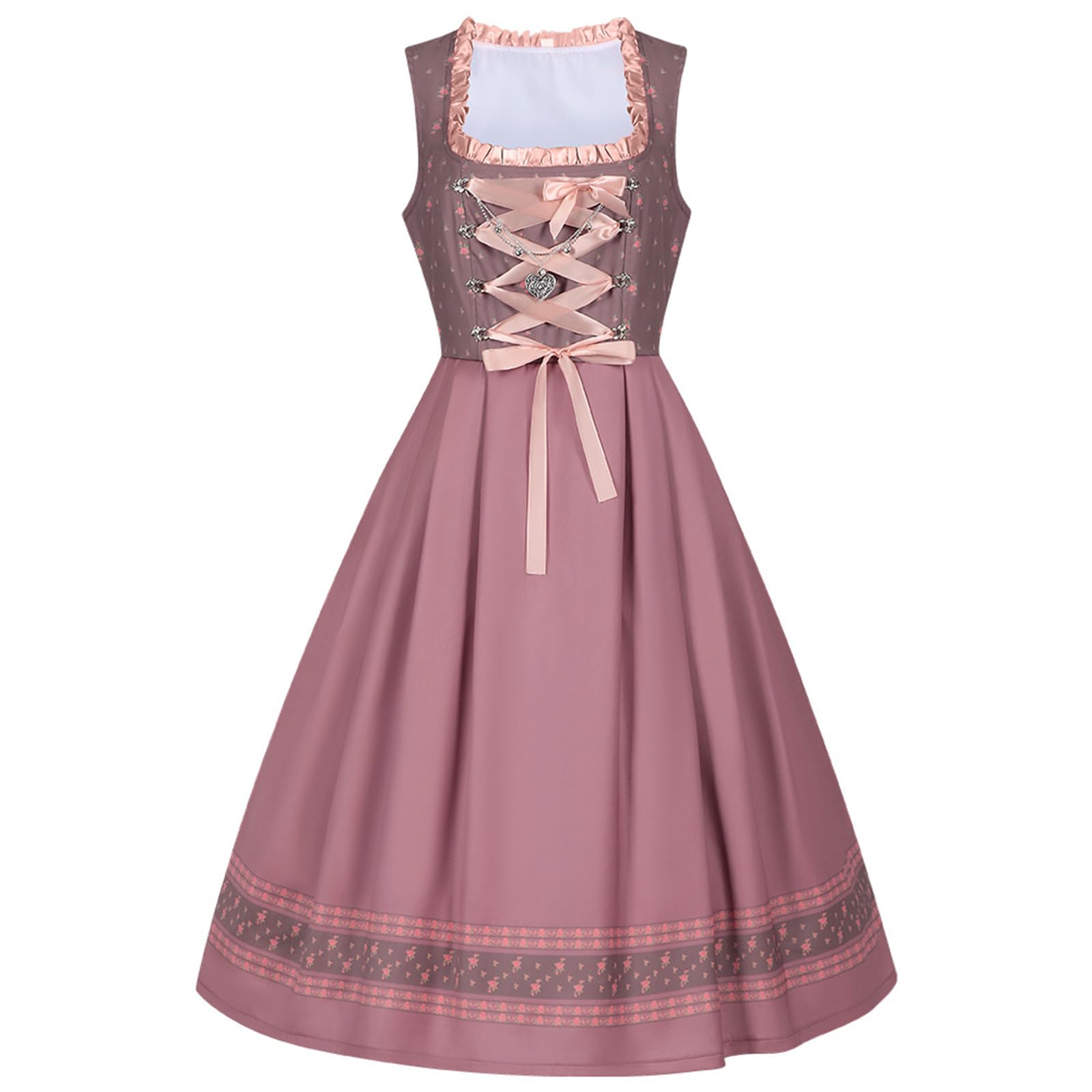 Dirndl Damen Midi Trachten Dirndl Kleid Trachtenkleid Spitzen Trachtenmode Trachtenrock Oktoberfest Damen Outfit Schnürung Blumenmuster Dirndlkleid Kleider Elegantes Trachtenkleider