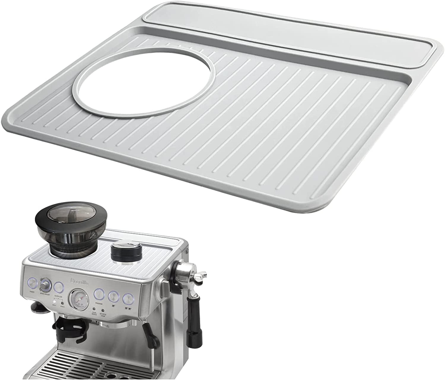 Tamping Mat for Bre.ville 870/880, Espresso Tamper Mat, Food Grade Silicone Non-Slip, Waterproof Heat Resistant, Espresso Tamping Station for Espresso Machine Barista Accessories (Grey)