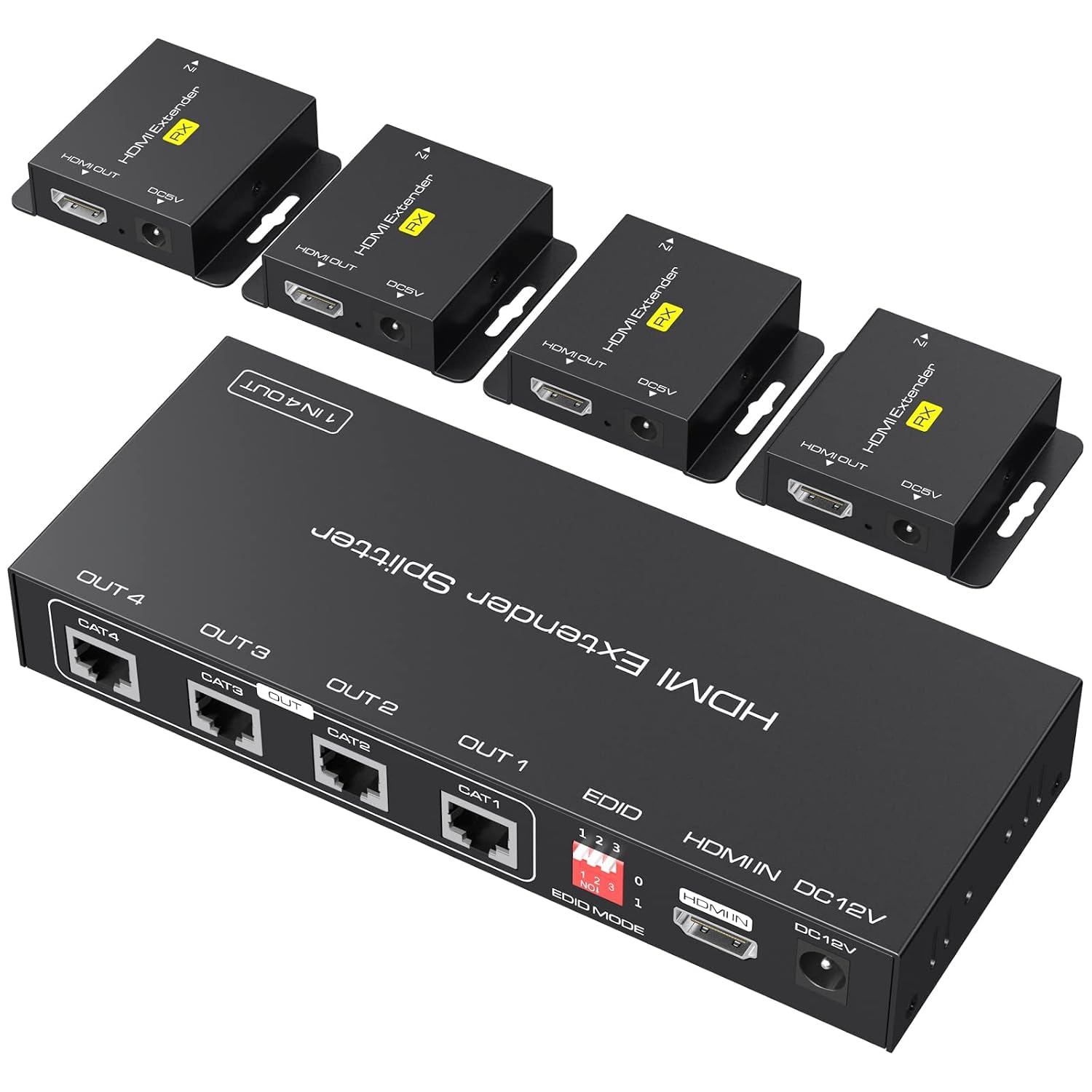VPFET HDMI Extender Splitter über Cat5e 6 165ft 1 In 4 Out Übertragung Balun Ethernet Unterstützt 1080p HDCP EDID POC Eine Stromversorgung für die Arbeit mit