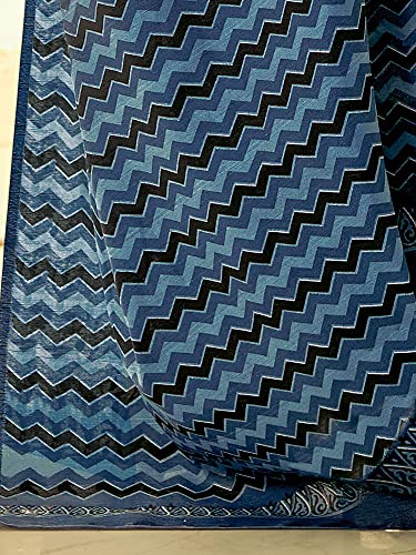 Image of SAREE MALL Women's Ajrak Block Print Dola Silk Saree With Unstitched Blouse Piece