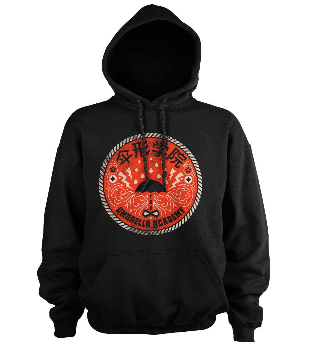 The Umbrella Academy Unisex Black Officially Licensed Distressed Patch Hoodie (Black), Medium