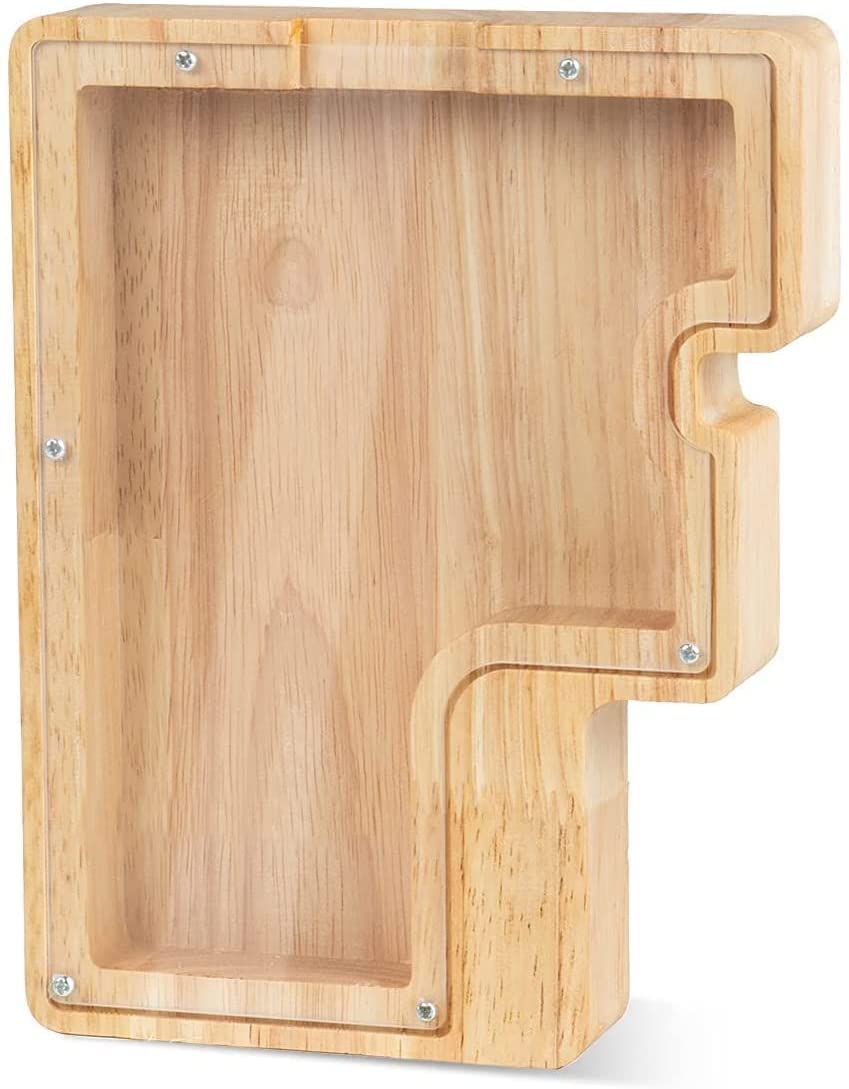 WeiDu77Twenty-six English Alphabet A-Z Letter Piggy Bank ,Large-Capacity Transparent Wooden Alphabet Piggy Bank，Personalized Coin Savings Box, Name DIY Creative Purchase Combination.