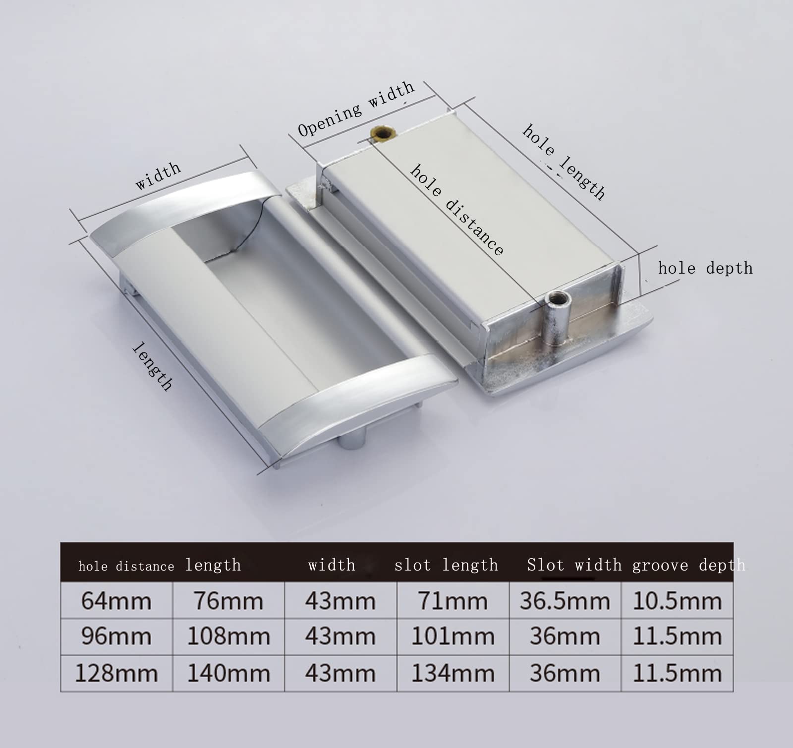 Klamka wpuszczana, 2X, niewidoczne uchwyty do szuflad, profil aluminiowy, szafki stojącej(A1,Hole distance 64mm)