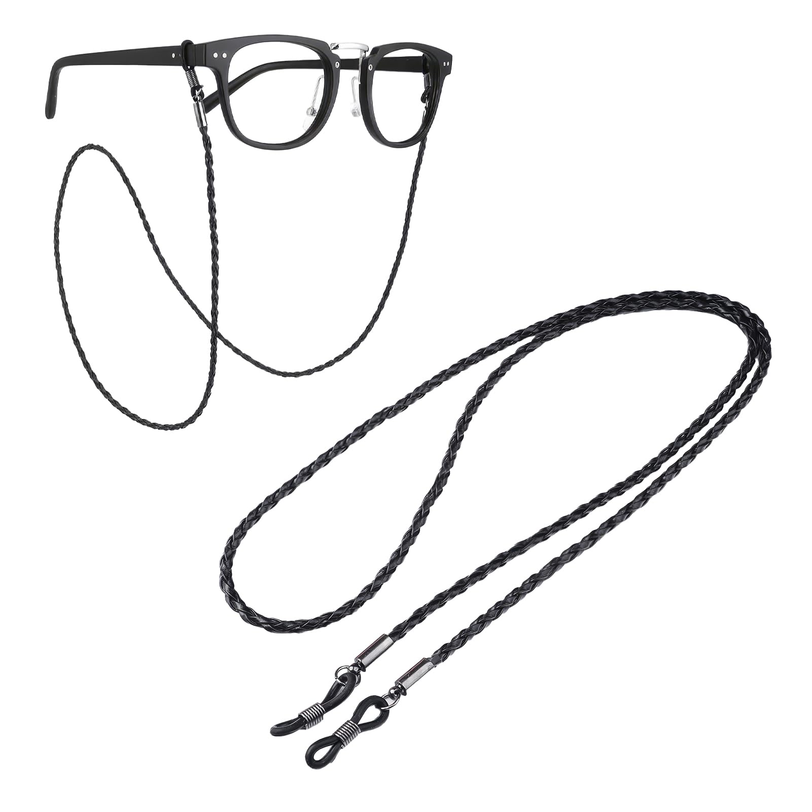 Fagent 2 Piezas Cordón Gafas Premium, 70cm Gafas Resistentes a los Rayos UV Correas para Gafas de Goma y Tela, Cordón para Gafas Impermeable de Cuero PU para Gafas de Sol y Gafas de Lectura (Negro)