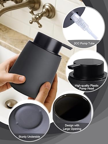 Miniatura 5 de INGOFIN Dispensador de loción de cerámica, dispensador de jabón de manos recargable de 12 onzas, dispensador de jabón líquido moderno con bomba,