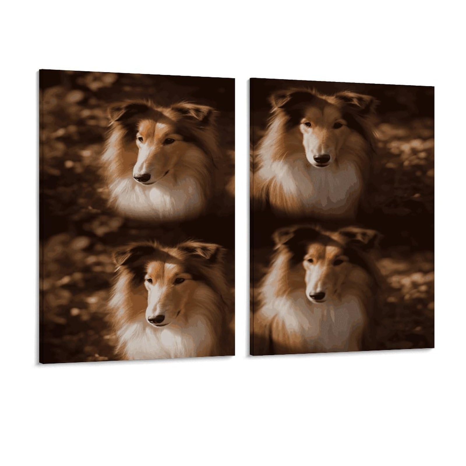 Adfgyerh Style Shelties Wall Art，Canvas Material Bright /Wall Decor Of 2, Each 16X12 Inch -Wall Art Set For Living Room Bedroom Gallery Office Home Décor