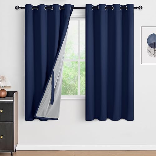 Miniatura 56 de DWCN Cortinas opacas 100% grises de 84 pulgadas de largo para dormitorio con forro negro, doble capa con aislamiento térmico, paneles de cortina