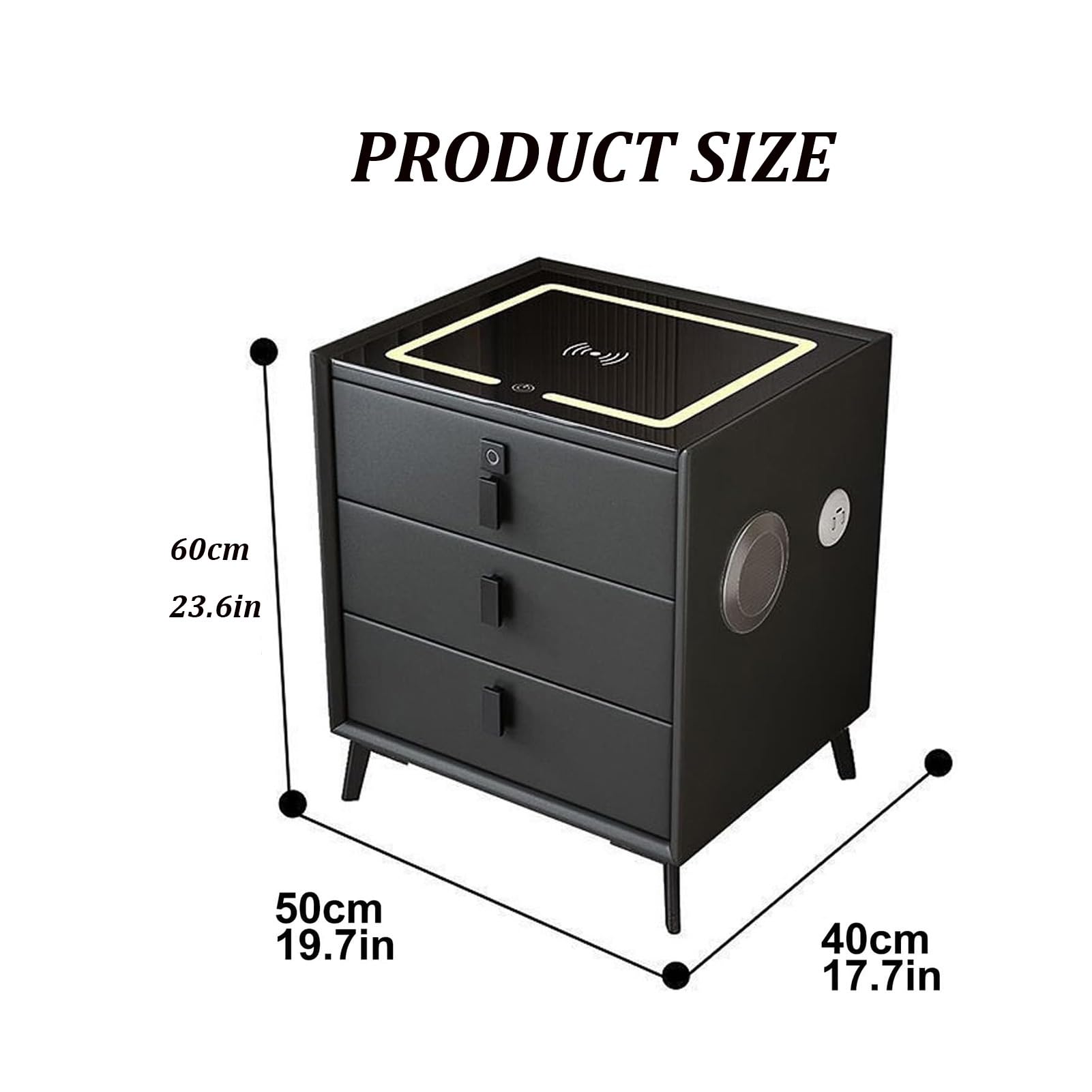 Inteligentny stolik nocny, inteligentny stolik nocny ze stacją ładującą, ze światłem LED/głośnikiem Bluetooth/3 szufladami do przechowywania do salonu w sypialni (kolor: biały, rozmiar: praw