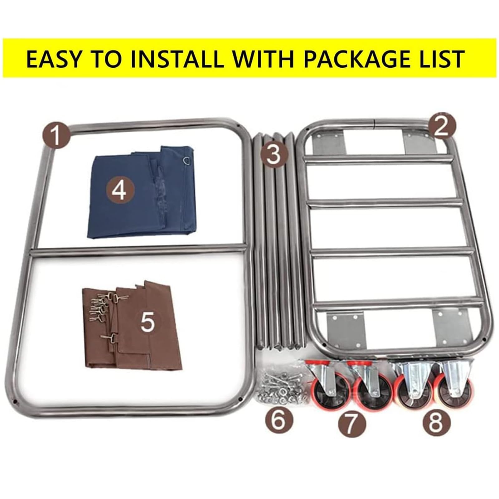Carrito de Lavandería Comercial con Ruedas, Capacidad de 400 L, Clasificador de Ropa para 2 Bolsas, Estructura de Acero Inoxidable, Tela Oxford Impermeable