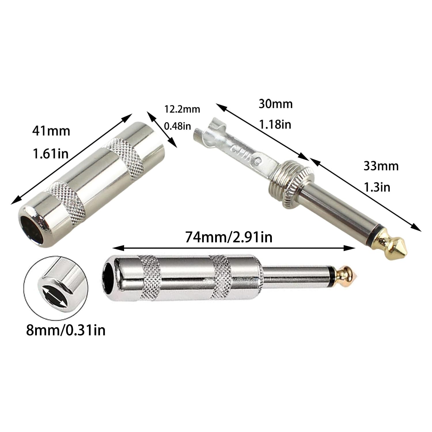 Bxian 2PCS 6.35mm Heavy Duty Mono Solder Jacks Audio Equipment Plug Suitable for Guitar Musical Instrument Speaker/Microphone Cord