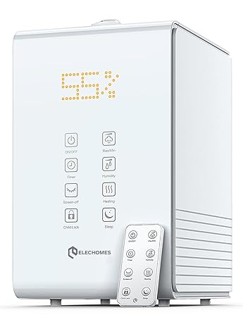 Elechomes Warm and Cool Mist Humidifiers, SH8820 Ultrasonic 5.5L Top Fill Humidifier for Large Room Bedroom Babies with Remote, Customized Humidity, 12-40 Hours, 600ml/h Max Humidity, White