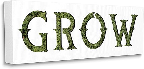 Stupell Industries Crecer frase mínima texto sobre hierba, diseño de lienzo diseñado por Daphne Polselli, arte de pared de 13 x 30 pulgadas, color