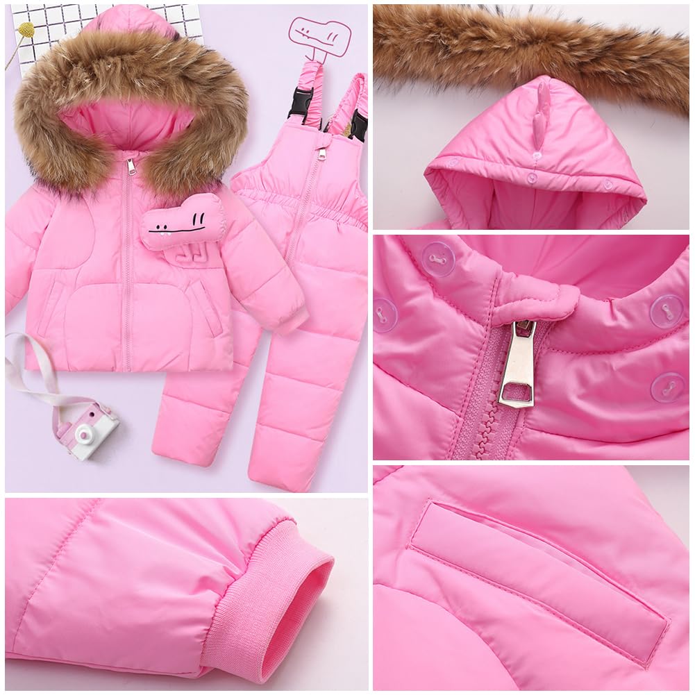 Combinaison de Ski Fille Chaude Vêtements de Ski Garçon Coupe-vent Combinaisons de Neige Bébé avec Capuche
