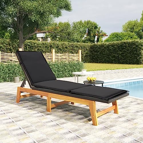 Genérico Tumbona con cojín ratán sintético y Madera Maciza Acacia,Mobiliario,Muebles de jardín,Asientos de Exterior,Tumbonas-319723