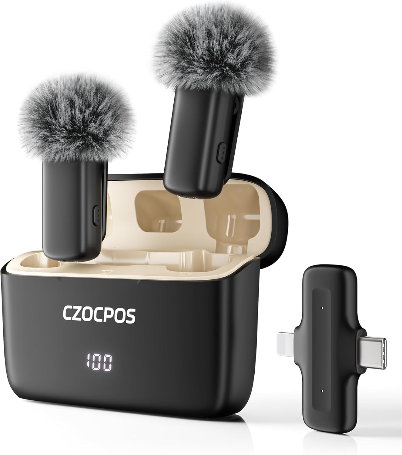 CZOCPOS Kabelloses Lavalier Mikrofon Wireless für iPhone/iPad/Android mit Ladebox, Geräuschunterdrückung, 36 Stunden Akkulaufzeit, Mini Mikrofon für iPhone für Video/YouTube/Vlogs