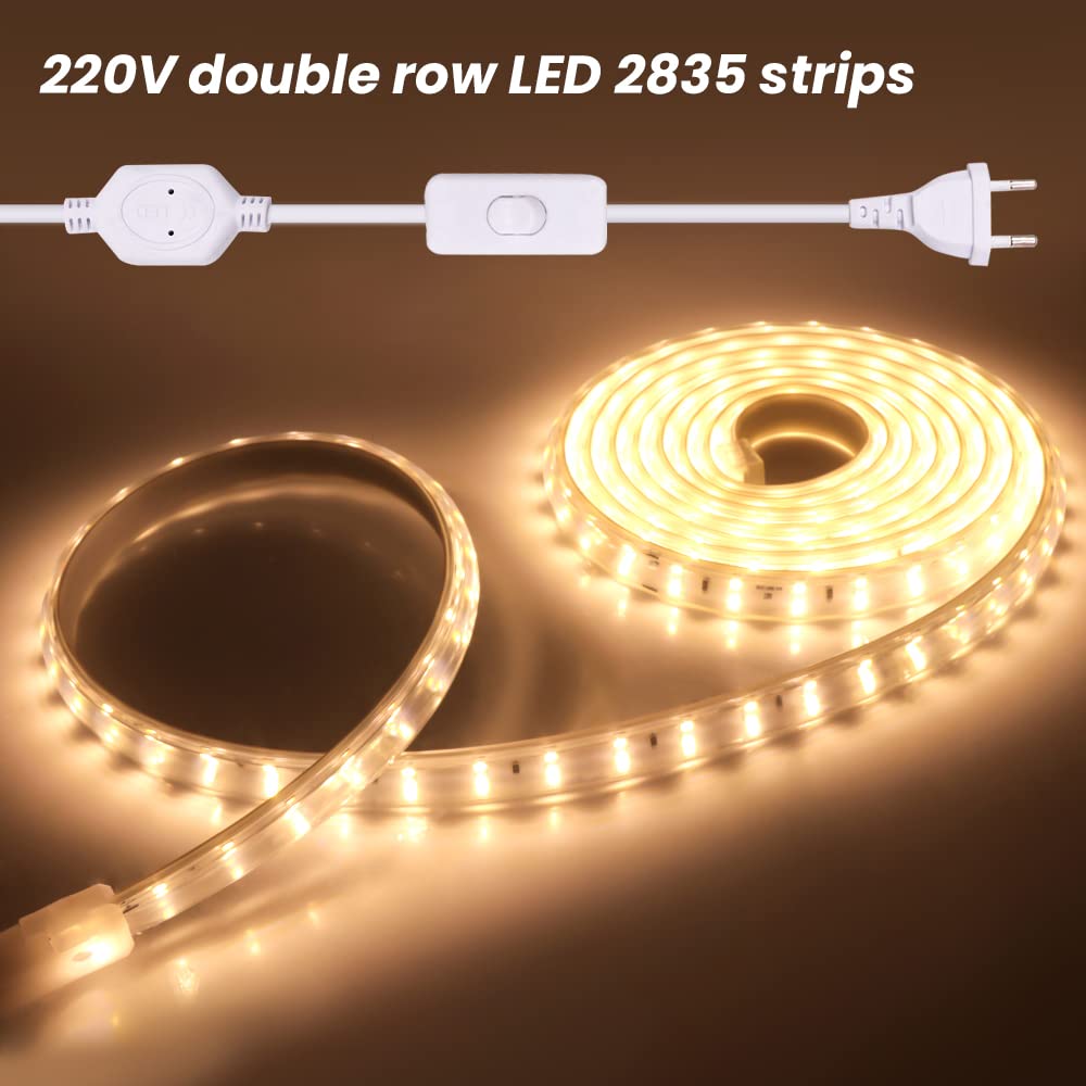 220V Ruban à LED, 120Leds/m Bande LED Etanche, 2832 IP67 Etanche Bande Strip Led (20m, Blanc chaud)