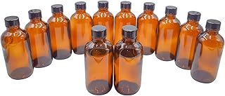 U-Pack 4 oz Amber Glass Boston Round Bottles With Black Ribbed Cap - 12 Pack