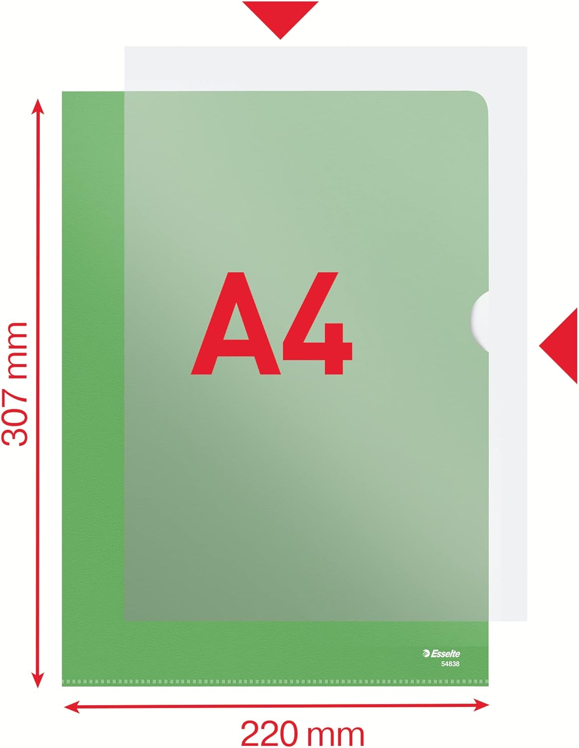 Esselte Premium Folder A4, Clear Green Matt Finish, 115 Micron Polypropylene, Box of 100, 54838