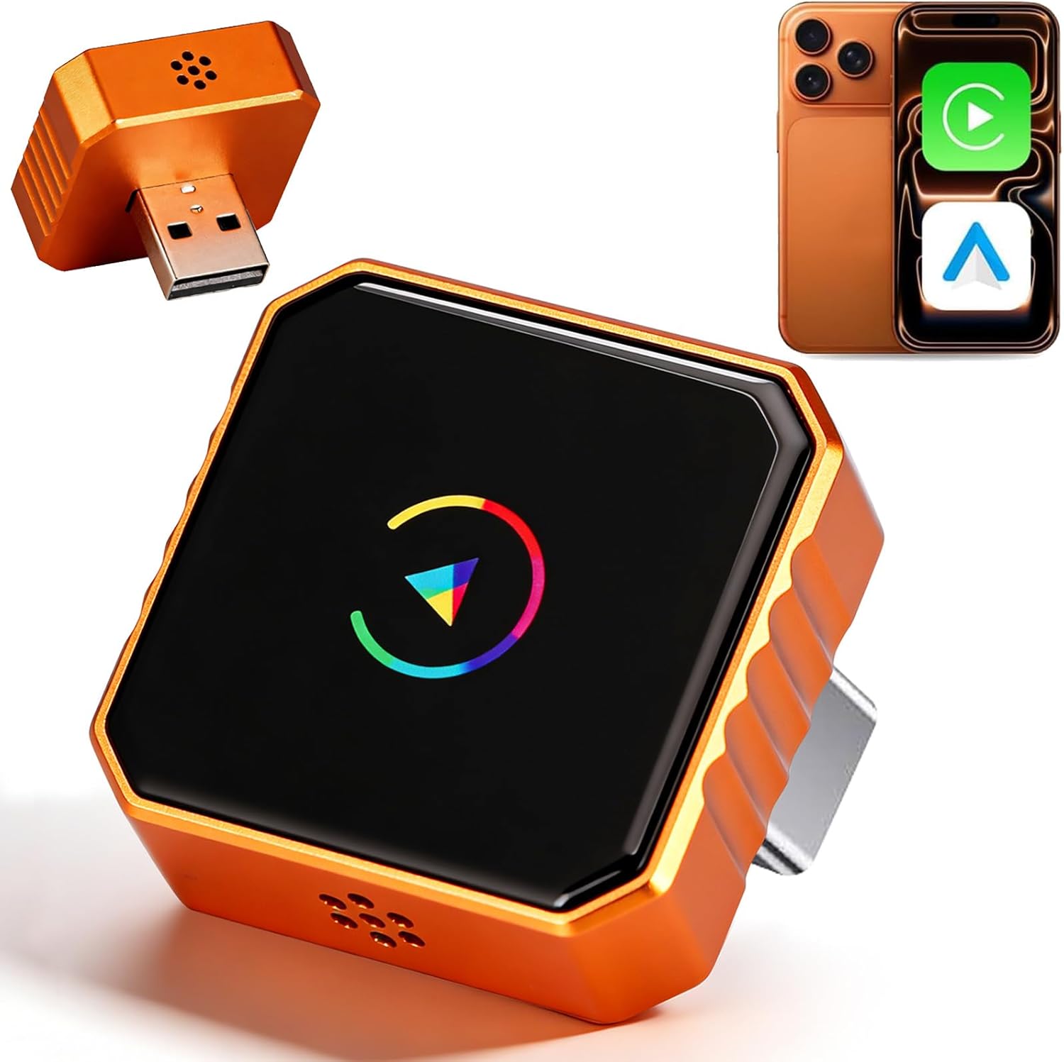 2026 Upgrade 3 in 1 Wireless Carplay Mirror Link Adapter for iPhone/Apple/Android Phone to Car Screen, Auto Connect-Orange