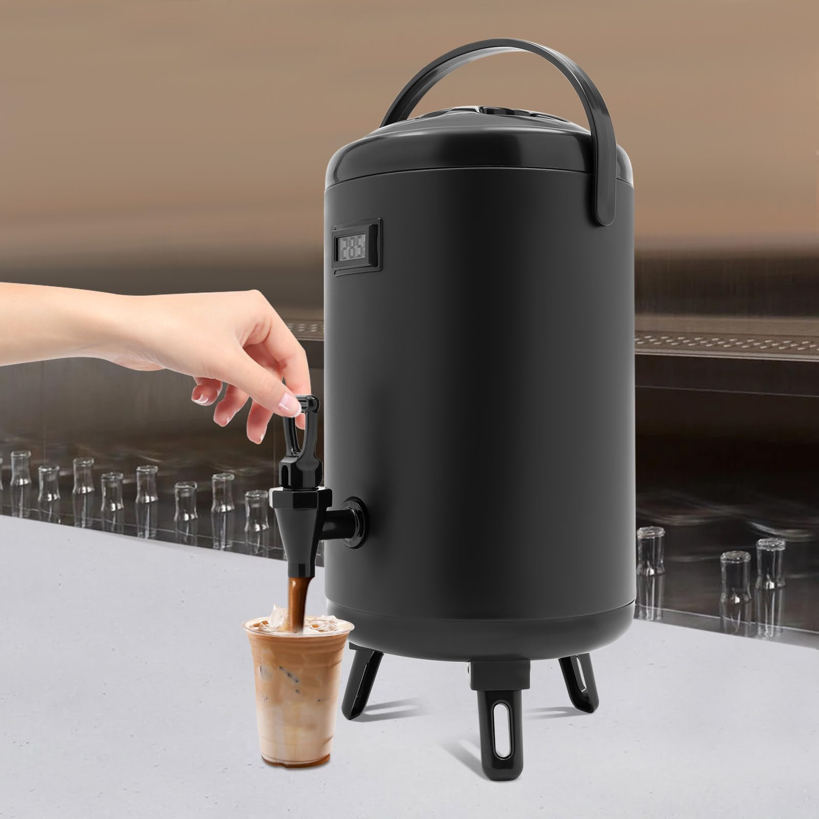 Dispenser di bevande isolato, 12 l, in acciaio inox, con indicatore di temperatura | Dispenser di bevande calde e fredde, urna per caffè e tè con rubinetto, ideale per feste, buffet, caffè, ristoranti, hotel