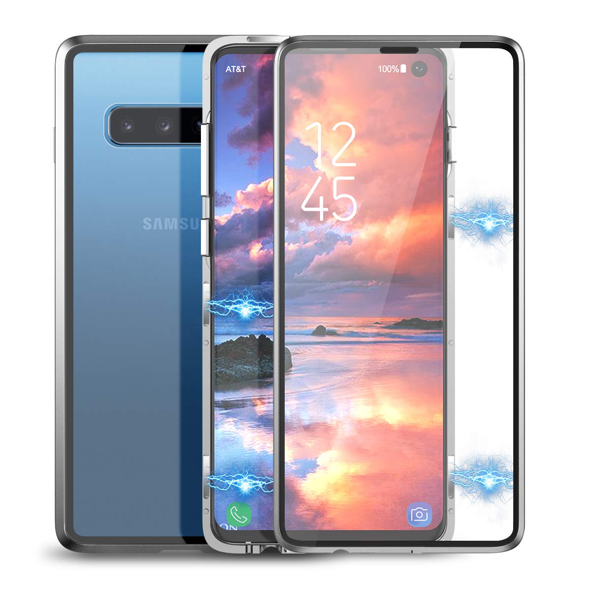 Winhoofor Samsung Galaxy S10 Case Tempered Glass Screen Protector Magnetic  Clear Transparent Flip Cover Shock Proof Hard 360 Degree Full Body