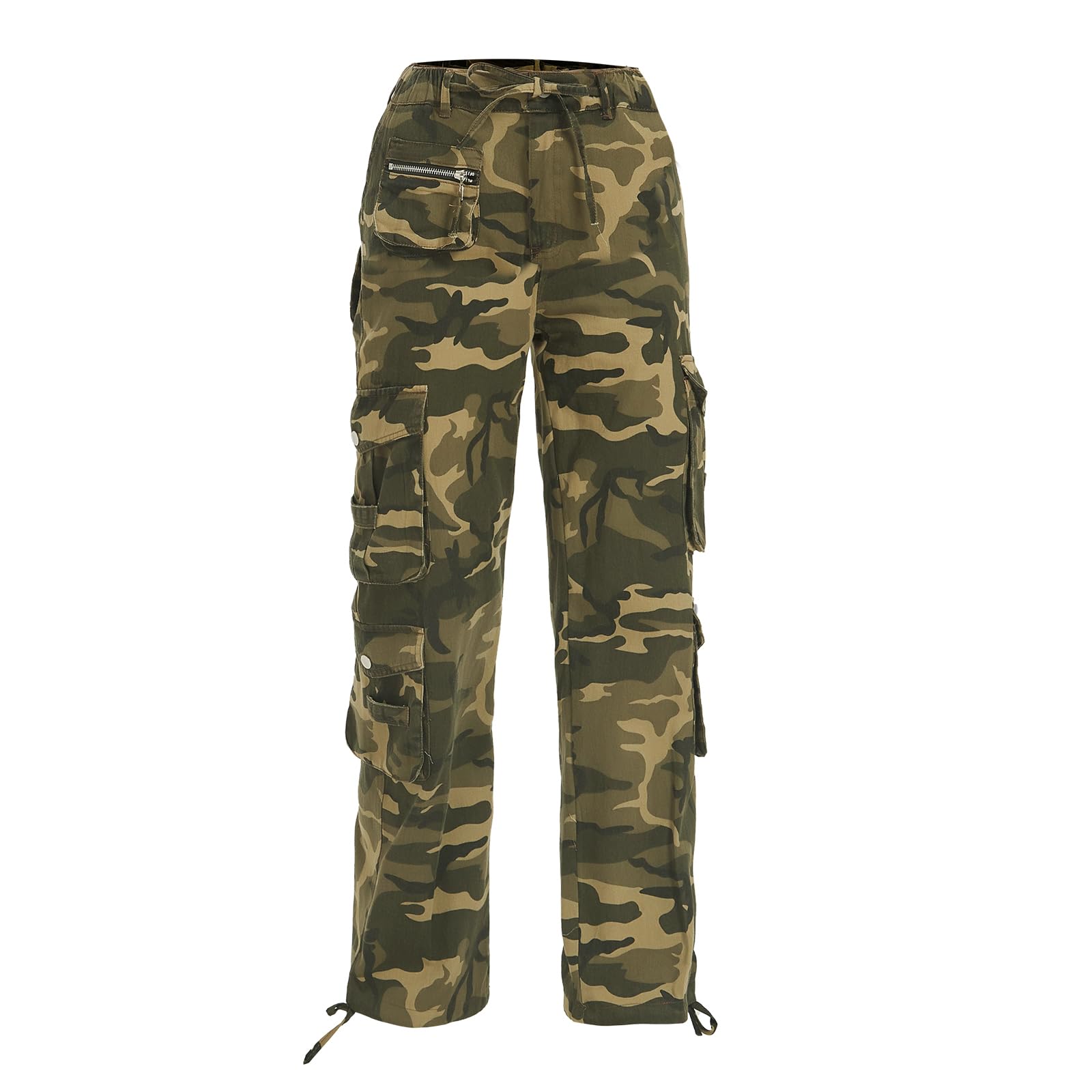 Cargo Pants Women Tactical Baggy Hiking Cargo Pants with 9 Pockets Cotton Military Casual Army Combat Work Pants Camo Green Large