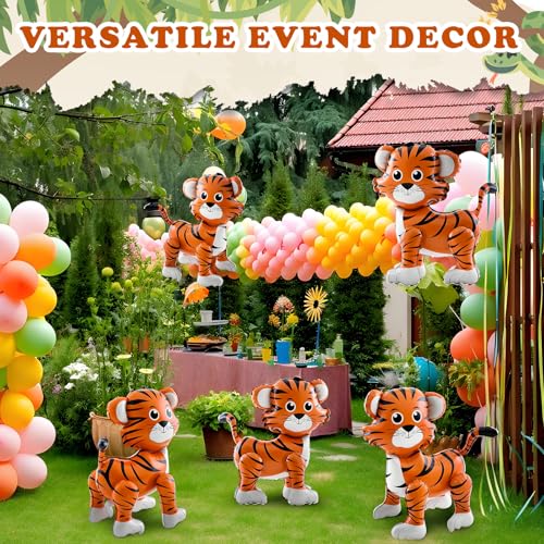Image of 6 Pcs 4D Giant Tiger Balloon Walking Tiger Inflatable Balloons Animal Standing Foil Balloons Birthday Party Supplies for Circus Forest Zoo Wildlife Theme Party Decorations