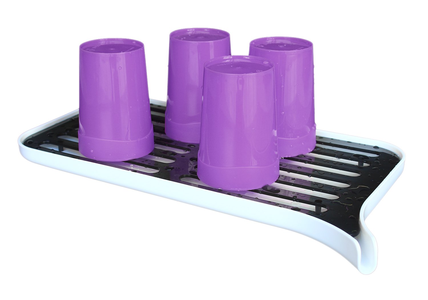 Honla 2-Tier Plastic Small Dish Drainer with Drain Board-Drip Water Tray&Pour Spout Design-Mini Dish Drying Rack and Drainboard Set for Kitchen/Sink/Countertop Draining,White and Gray/Grey,16 Inch