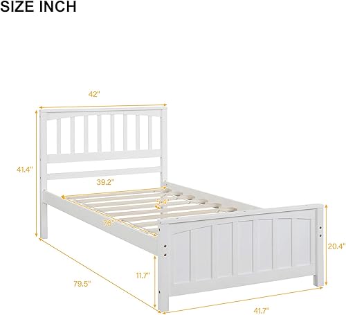 Miniatura 2 de Harper & Bright Designs Cama de plataforma de tamaño individual con cabecero, marco de cama de madera maciza, listones de madera, soportes