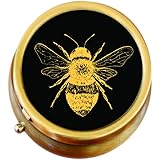 Vintage Bee on Black Brass Round Pill Box