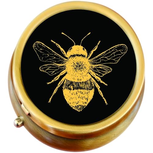 Vintage Bee on Black Brass Round Pill Box