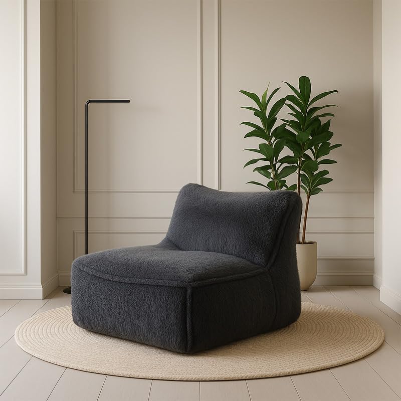 Image of Biggie Bean Bag Chair with Beans Filled 5XL Baithak Chair - Lounge in Style. Relax in Comfort. (Made of : Soft Fur Black)