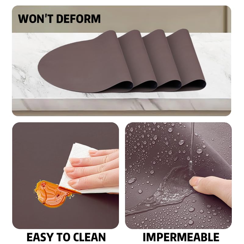 Tovagliette Silicone Impermeabili e Antiscivolo Siliconty, Set di 4 Ovali Termoisolanti, Tovagliette Colazione, Termoisolanti e Facili da Pulire, 43x30 cm (cameo brown 4 pcs)