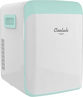 Cooluli15L Mini Fridge for Bedroom - Car, Office Desk & College Dorm Room - 12V Portable Cooler & Warmer for Food, Drinks, Skincare, Beauty, Makeup & Cosmetics - AC/DC Small Refrigerator (Turquoise)