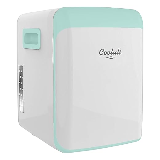 Cooluli 15L Mini Fridge for Bedroom - Car, Office Desk & College Dorm Room - 12V Portable Cooler & Warmer for Food, Drinks, Skincare, Beauty, Makeup & Cosmetics - AC/DC Small Refrigerator (Turquoise)