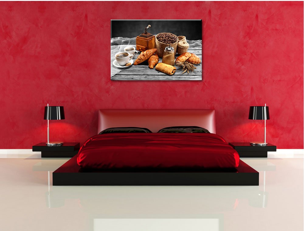 Pixxprint Toile Canvas Aromatique Café Et Croissant - Décoration Murale 60x40 Cm
