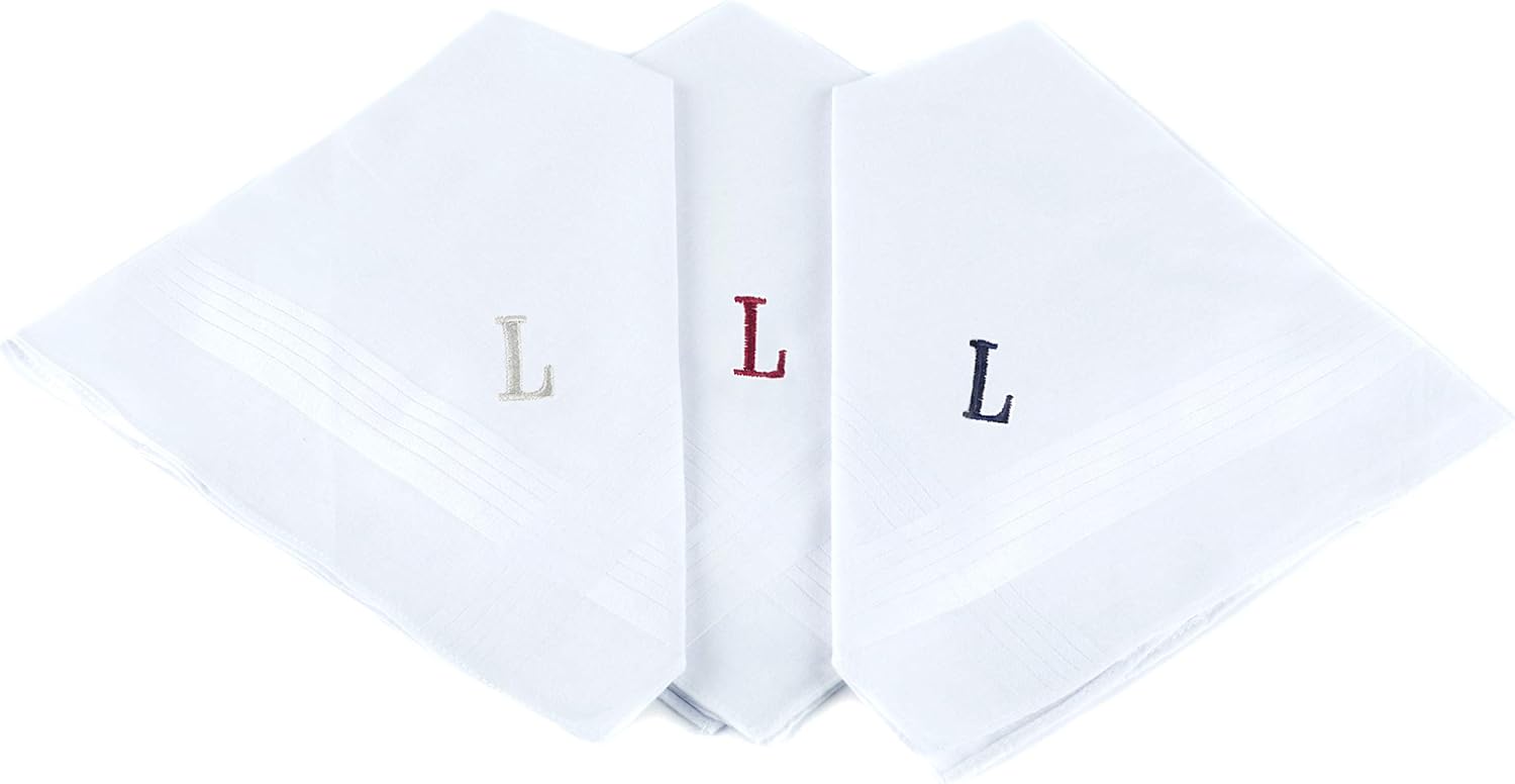 Initial Handkerchief for Men, Monogrammed Boxed 3 Piece Set,100% Cotton