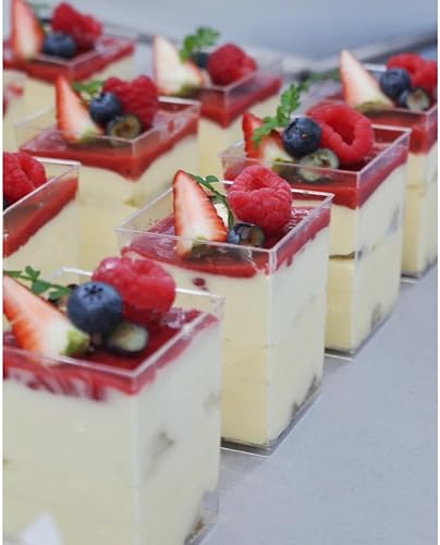 Miniatura 6 de SZHTFX Paquete de 50 tazas de postre de 5 onzas + 50 cucharas de plástico de paquete individual, juego de cuencos cuadrados de postre de 5.1 fl oz,
