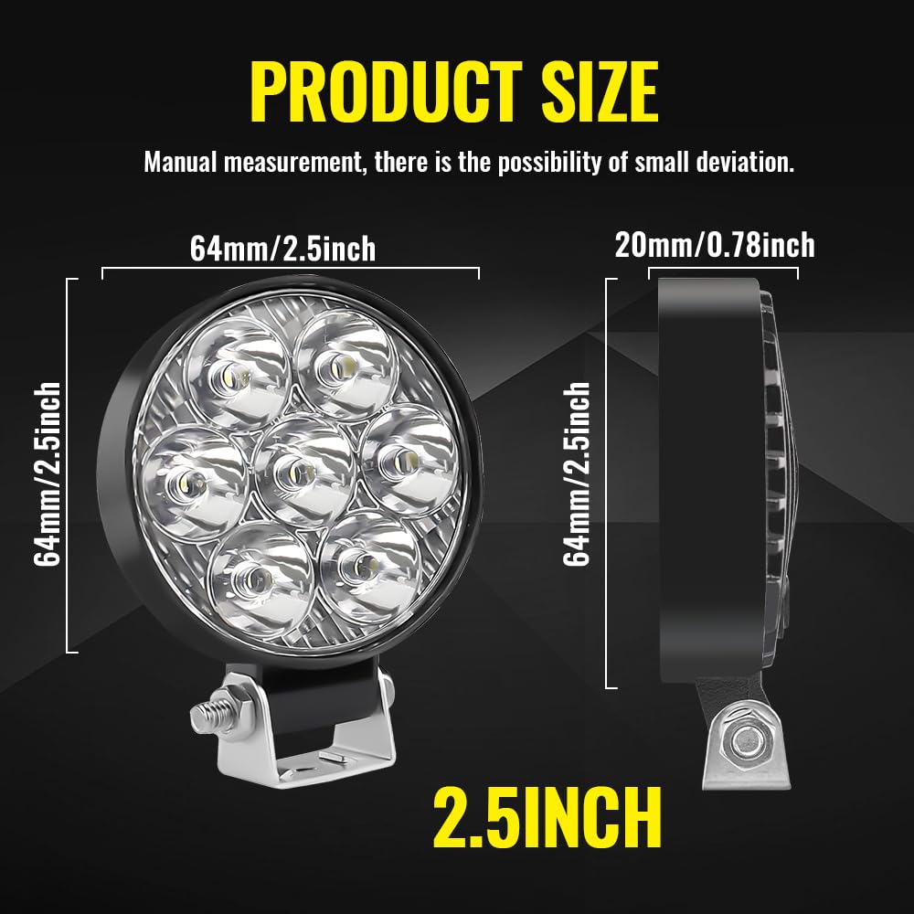 Jumpdy 2.5 inch LED Square Light Bar 2 Pcs, Work Light Square Flood Light, Off Road Vehicle Lights LED Lights for Trucks, Off Road Vehicles, ATVs, UTVs, 4WDs, Boats, etc., Long Lifespan