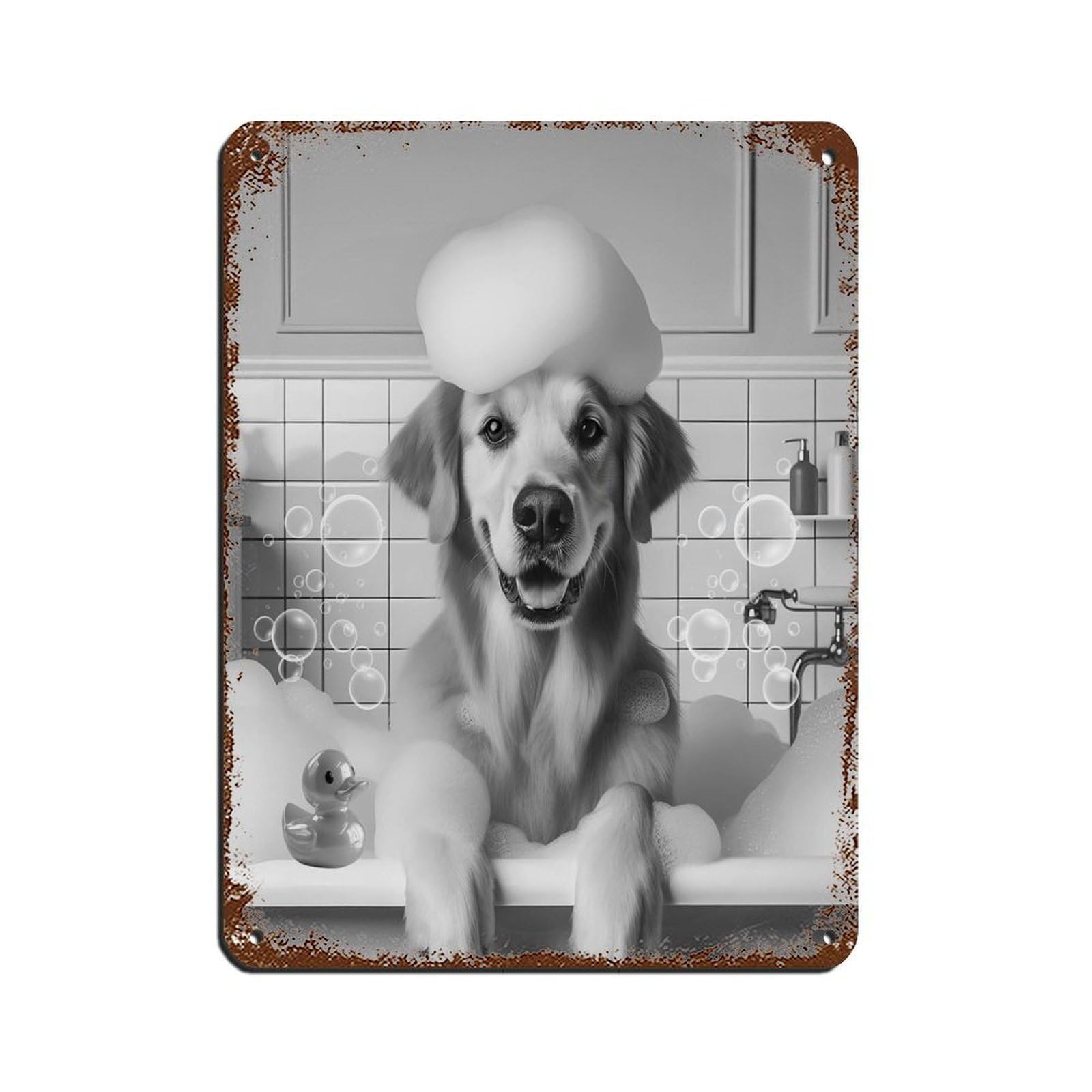 Lxwnze 30L X 40W Cm Golden Retriever, Funny Bathroom Decor（1） Tin Sign Vintage Metal Pub Club Cafe Bar Home Wall Art Decoration Poster Retro 12X16inch(30X40cm)