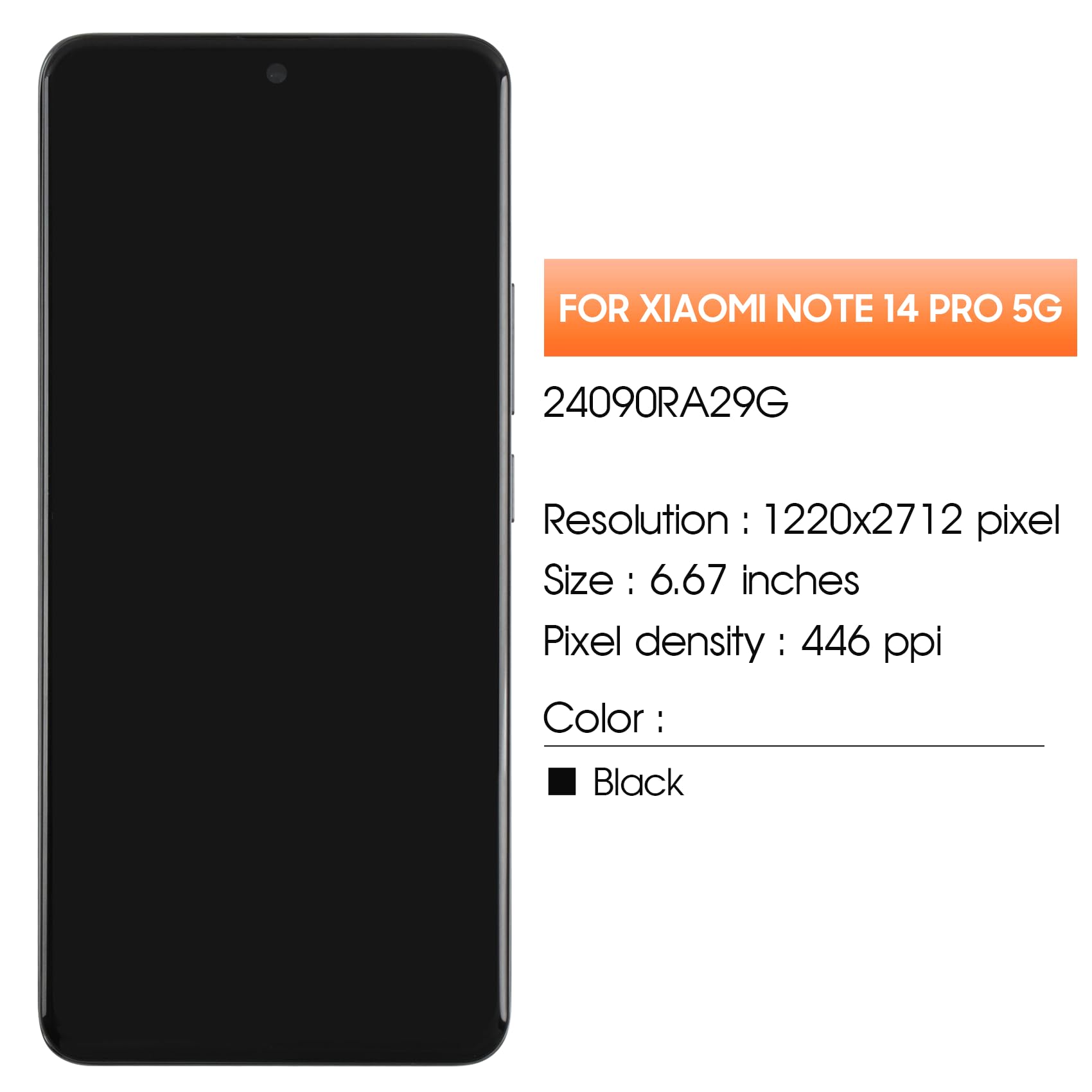 Écran LCD pour Redmi Note 14 Pro 5G LCD Display pour Xiaomi Redmi Note 14 Pro 5G 24090RA29G 6,67" Incell Écran Plat Ecran Replacement Digitalizer Touchscreen Assemblée avec Réparation, Noir avec Cadre