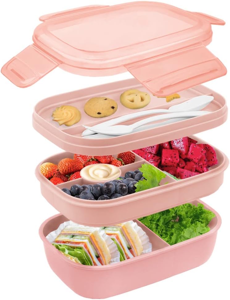 Bugucat Bento Box 1900ML Double Stackable Lunch Box Container Meal Prep