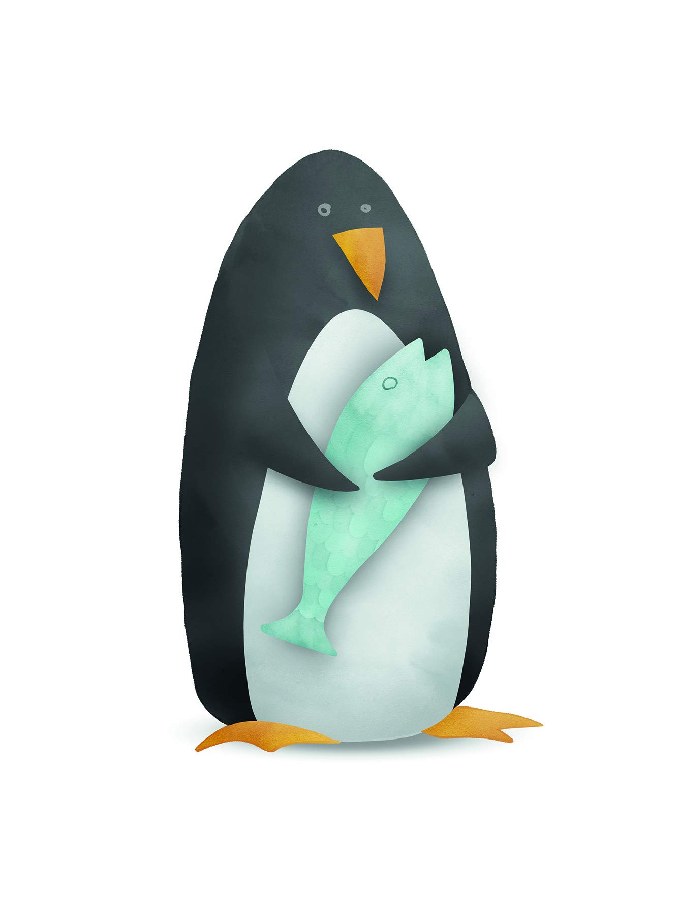 KomarWandbild von Cute Animal Penguin | Poster, Bild, Wohnzimmer, Schlafzimmer, Dekoration, Kunstdruck | ohne Rahmen | P111C-30x40 Wall Painting, 30 x 40 cm, Black, White, Blue, Orange