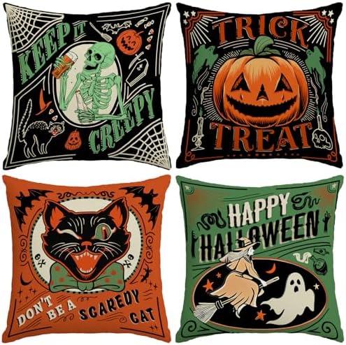 Halloween Decor Pillow Covers 18x18 Inch,Set of 4 Fall Decoration...