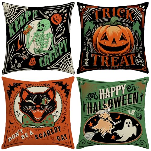 YOSICHY Halloween Decor Pillow Covers 18x18 Inch,Set of 4 Fall