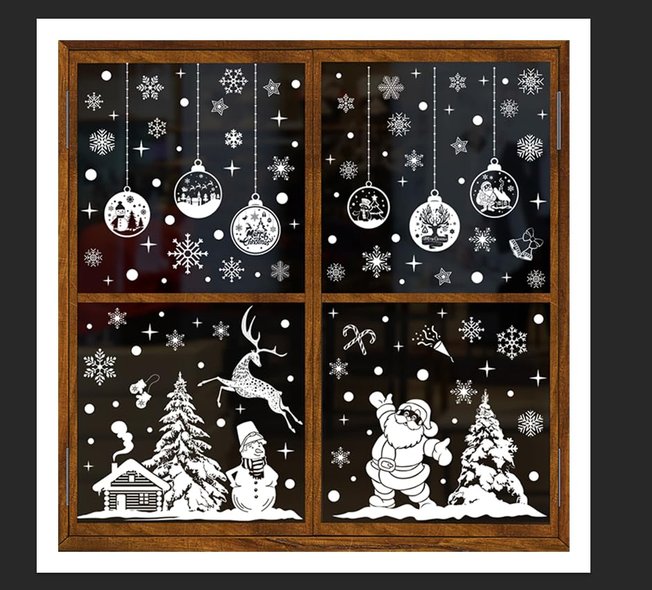 VeIef 5 Fogli Adesivi Natalizi per Finestre Riutilizzabili,Vetrofanie Natalizie Grandi PVC Rimovibile,DIY Vetrofanie Natalizie per Finestre per Vetrine Negozio Bianchi Fiocco di Neve