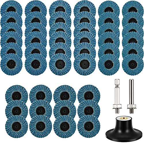 Hotop 48 PCS 2 Inch Flap Disc Angle Grinder Sanding Disc and Disc Pad Holder 40 60 80 120 Grit, Sander Disc Holder with 1 4 Inch Shank Abrasive Grinding Wheel Flat Rollock Disc Accessories