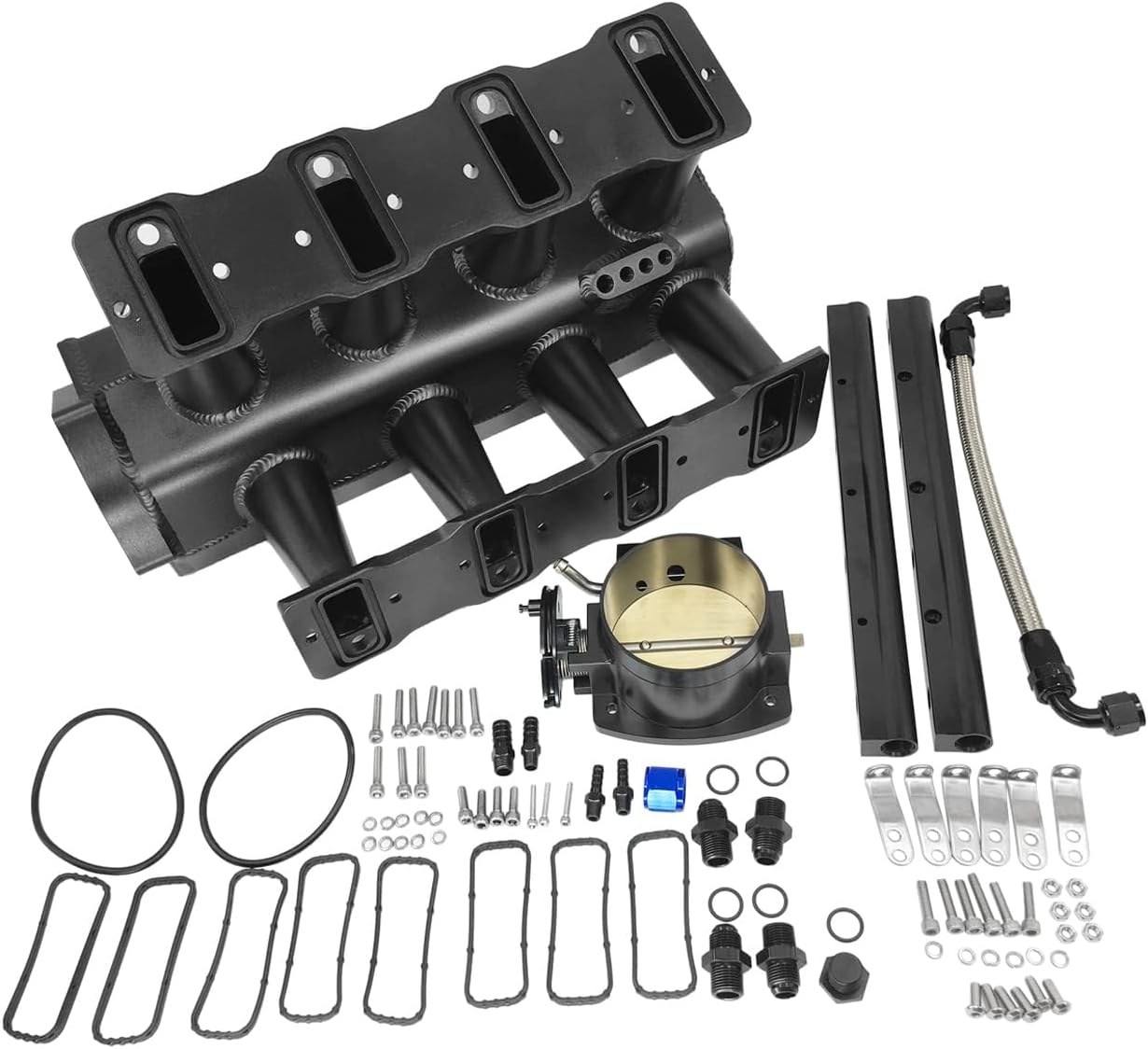Disassembled components of the intake manifold kit