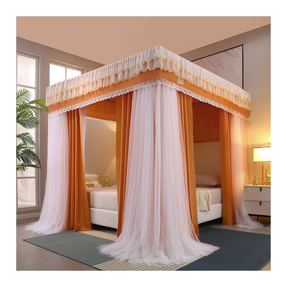 GJMSSMY bed tent，Bed Canopy for Twin Queen King, Dustproof Blackout 4 Corner Post Palace Style Bed Curtain Double Mosquito Net (Color : Yellow-2, Size : 180X220cm/71X87inch)