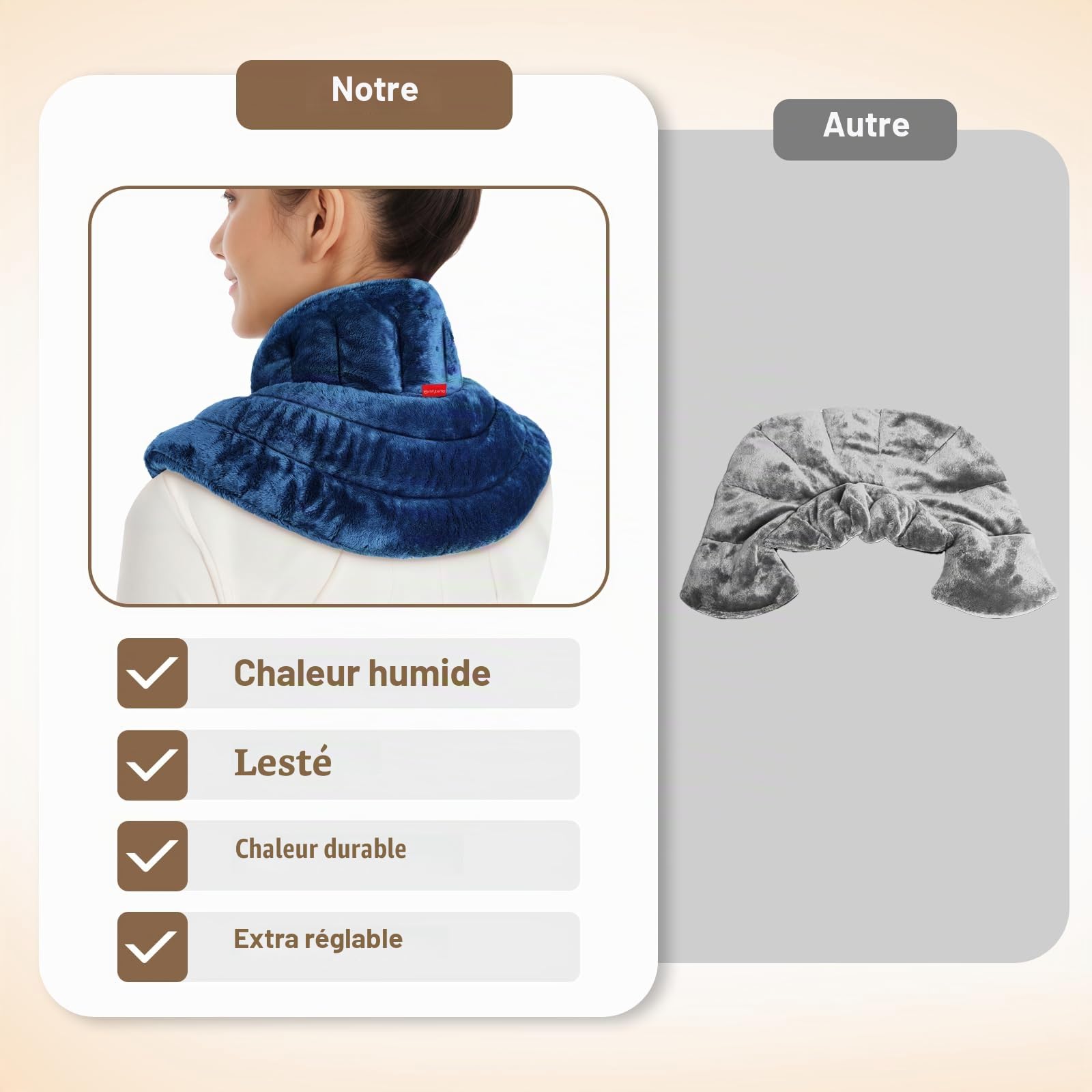 Comfytemp Bouillotte Cervicale à Poids Lesté, Coussin Aux Grains (1,1 kg), Chauffable au Micro-ondes, Coussin Chauffant Micro Onde, Surface Ultra-douce, Chaleur Humide Naturelle aux Graines de Lin